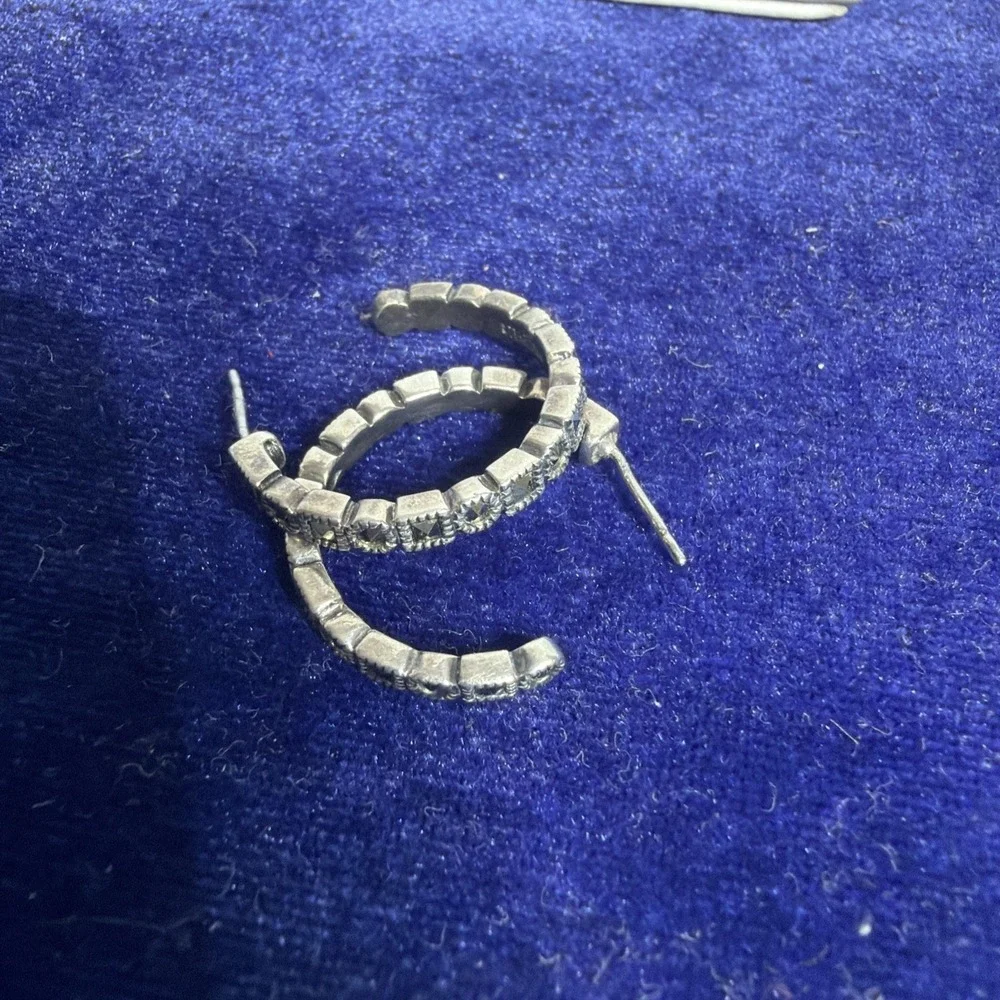 Vintage Sterling Silver 925 Marcasite Hoop Earrings Jewelry 4.5g